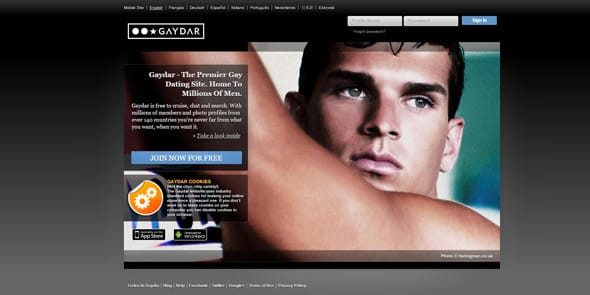 Screenshot of the Gaydar homepage