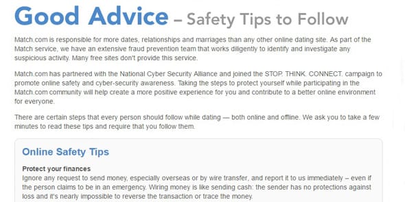 Screenshot of Match's help page