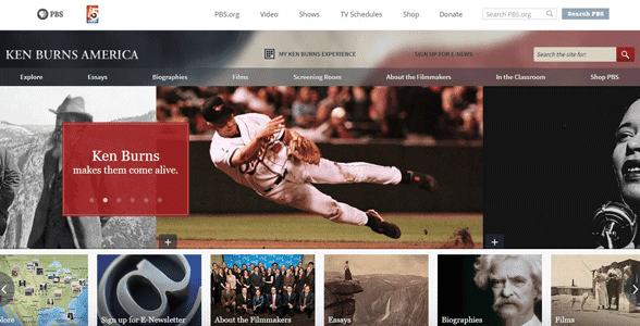 Screenshot of the Ken Burns America homepage