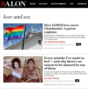 Screenshot of Salon's Love & Sex section