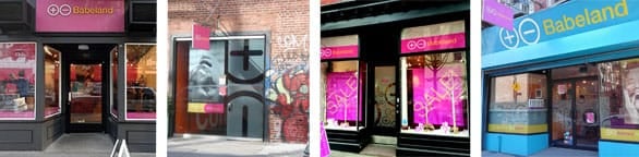 Collage of Babeland's storefronts