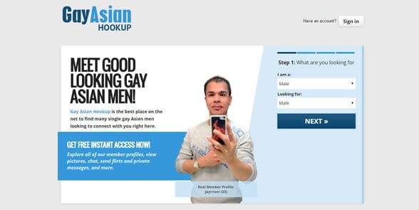 Screenshot of the GayAsianHookup homepage