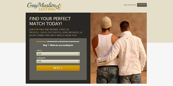 Screenshot of GayMuslimDating's homepage