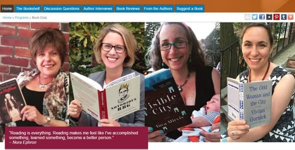Screenshot of JWA's book club page Screenshot of JWA's book club page