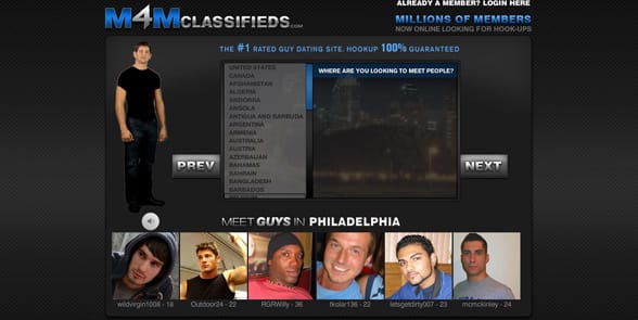 Screenshot of the M4MClassifieds homepage