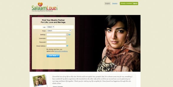 Screenshot of SalaamLove's homepage