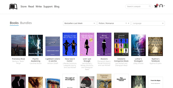 Screenshot of Leanpub's romance selection