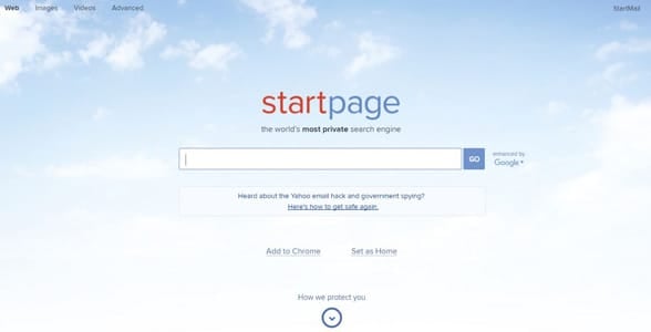 Screenshot of the StartPage homepage