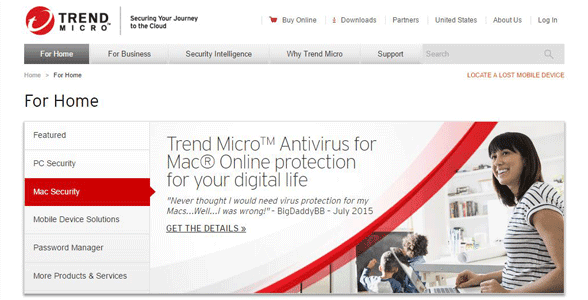 Screenshot of a Trend Micro webpage