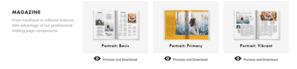 Screenshot of Blurb magazine templates