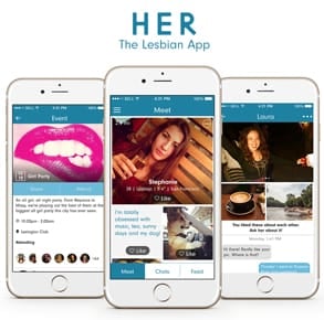 Screenshots of the HER app