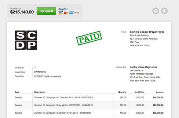 Screenshot of a Harvest invoice