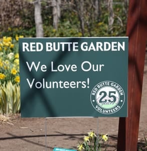 Photo of a Red Butte Garden sign thanking volunteers