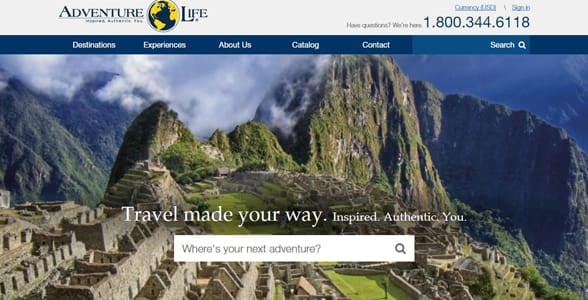 Screenshot of Adventure Life's homepage