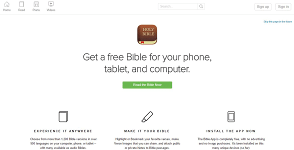 Screenshot of the Bible App homepage