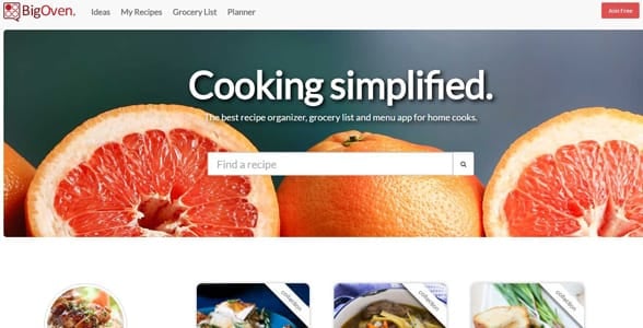 Screenshot of BigOven's homepage