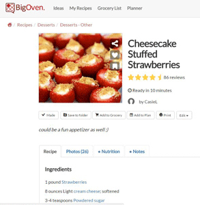 Screenshot of a BigOven recipe