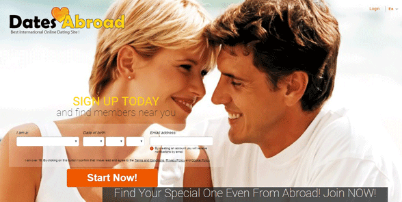 Screenshot of the DatesAbroad homepage
