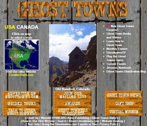 Screenshot of the GhostTowns.com homepage