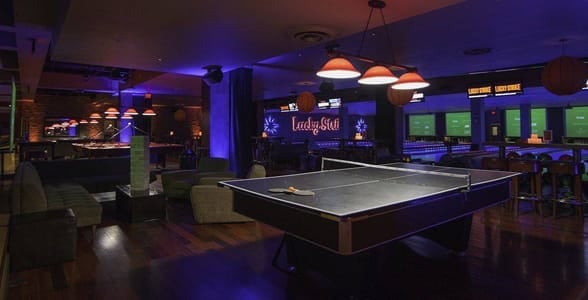 Photo of ping-pong tables at Lucky Strike