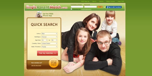 Screenshot of the SingleParentMatch homepage