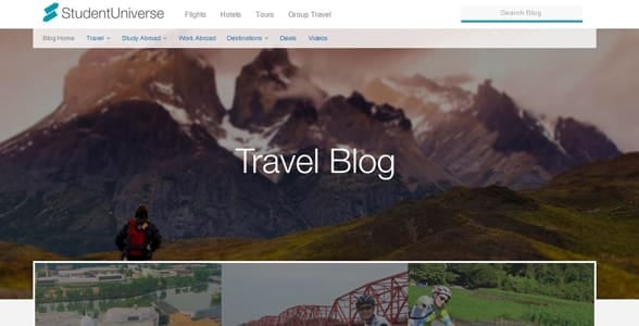 Screenshot of the Student Universe travel blog
