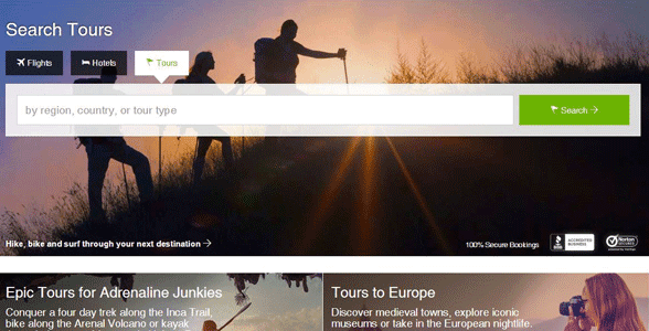 Screenshot of the StudentUniverse tours page