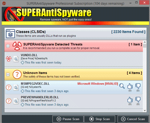 Screenshot of the SUPERAntiSpyware System Investigator