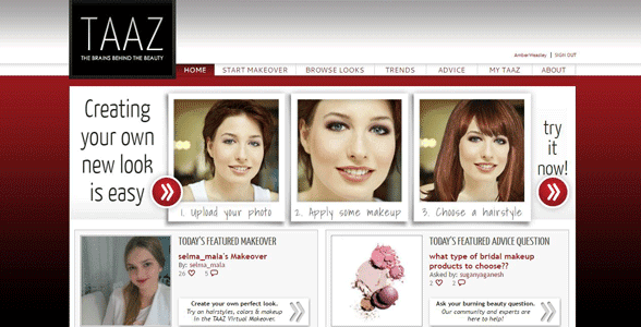 Screenshot of the TAAZ.com homepage