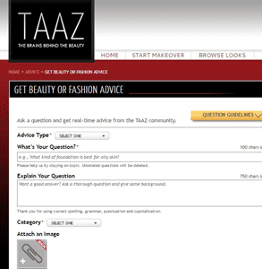 Screenshot of TAAZ's advice page