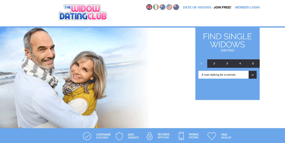 Screenshot of the Widow Dating Club homepage