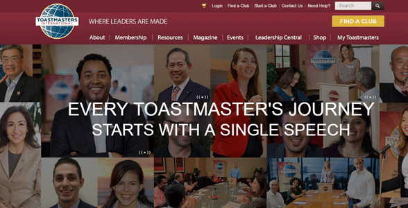 Photo of the Toastmasters homepage