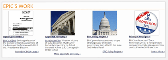 Screenshot of EPIC work examples