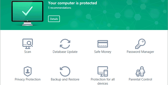 Screenshot of Kaspersky Lab Total Security's landing page