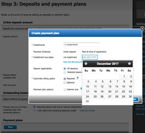 Screenshot of ACTIVE Network's Payment Plan setup