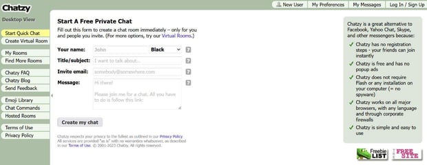 Chatzy homepage