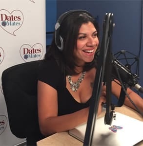 Photo of Damona Hoffman hosting her radio show