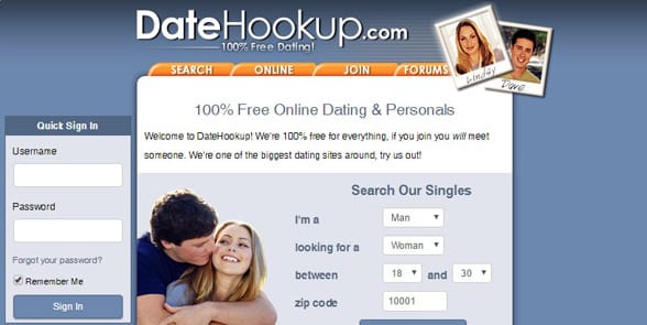 Screenshot of the DateHookup homepage