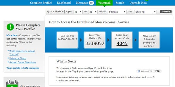 Screenshot of the Established Men interface
