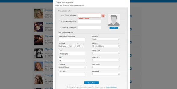 Screenshot of the Established Men registration page