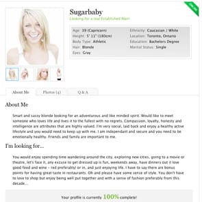 Screenshot of an Established Men profile