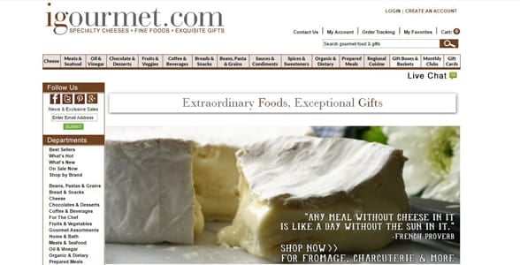 Screenshot of igourmet's homepage
