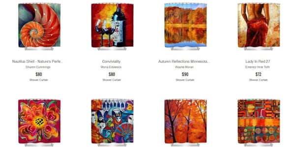 Screenshot of Fine Art America's shower curtains