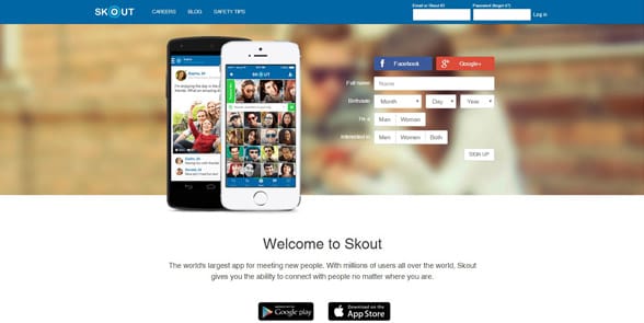 Screenshot of the Skout homepage