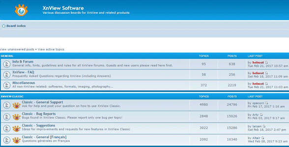 Screenshot of the XnView forums