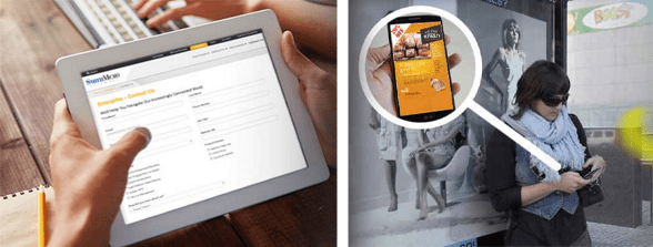 Collage of the NetWise Captivate user interface and an end-user viewing an app on a phone