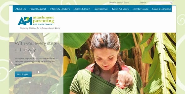 Screenshot of Attachment Parenting International's homepage