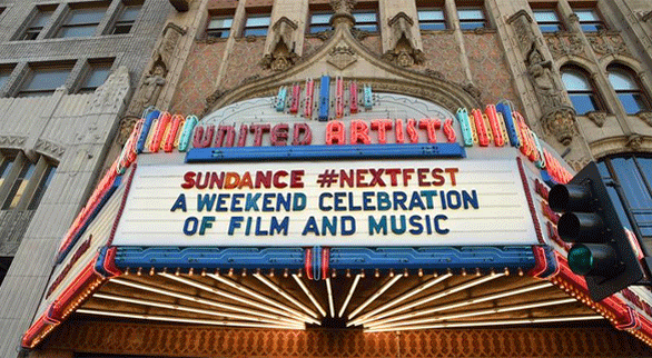 Photo of NEXT FEST on the marquee of The Theatre at Ace Hotel