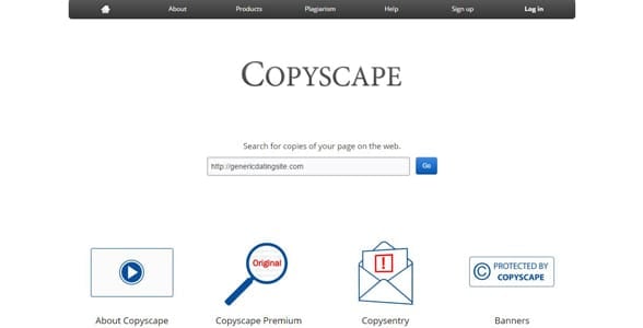 Screenshot of Copyscape's homepage