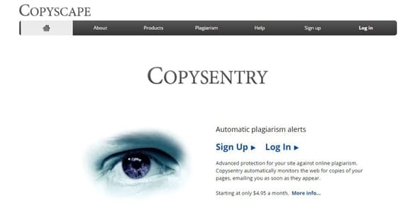 Screenshot of the Copysentry product page
